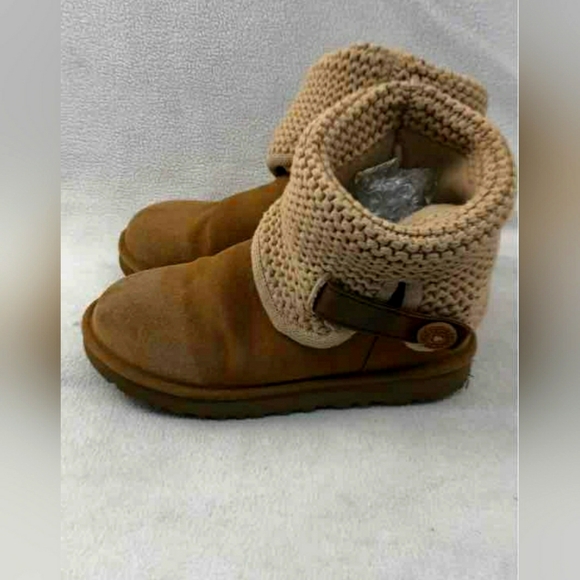 UGG Shaina Knit Crochet Tan Shearling Style Boots Size 8 - Picture 5 of 9
